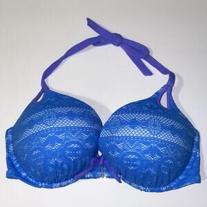Victoria's Secret Bikini Top Womens 36D Blue Purple Gorgeous Padded Push Up